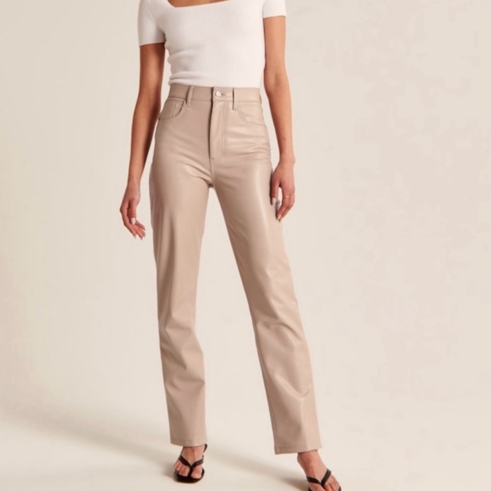 Abercrombie & Fitch Ultra High Rise Beige Pants Vegan Leather Size 26/2s